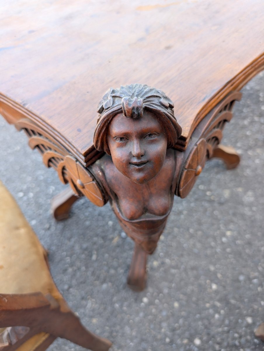 Art Nouveau Walnut Parlour Suite With Carved Female Figures, Late 19th Century-photo-2