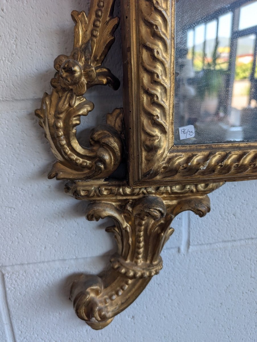 Grande Miroir Florentin Sculpté et Doré Fin XVIIIe Siècle-photo-2