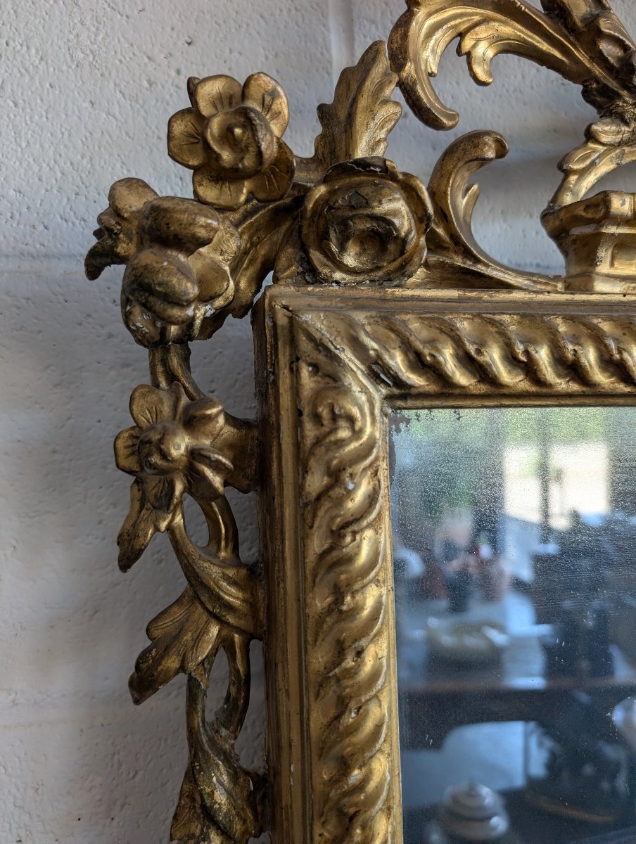 Grande Miroir Florentin Sculpté et Doré Fin XVIIIe Siècle-photo-3