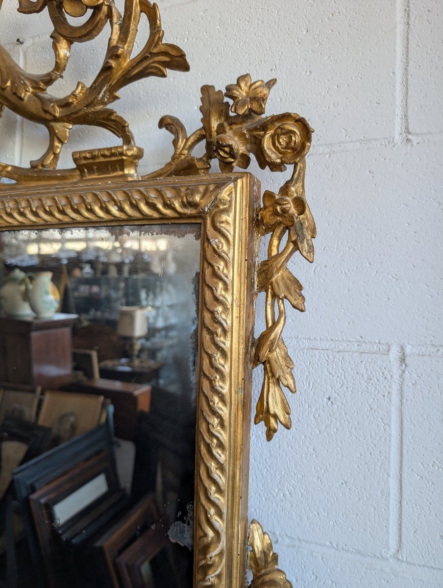 Grande Miroir Florentin Sculpté et Doré Fin XVIIIe Siècle-photo-2