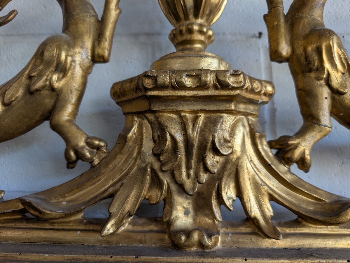 Grande Miroir Florentin Sculpté et Doré Fin XVIIIe Siècle-photo-4