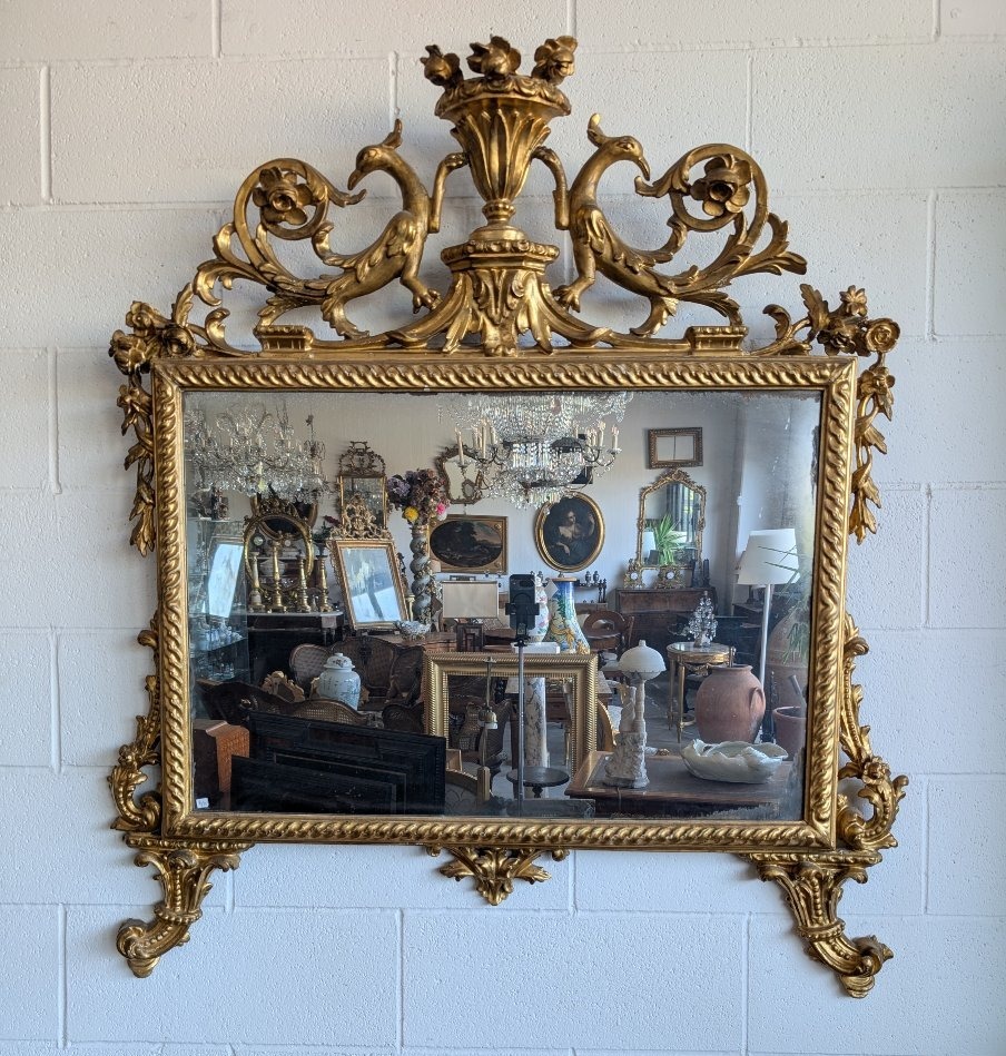 Grande Miroir Florentin Sculpté et Doré Fin XVIIIe Siècle-photo-6