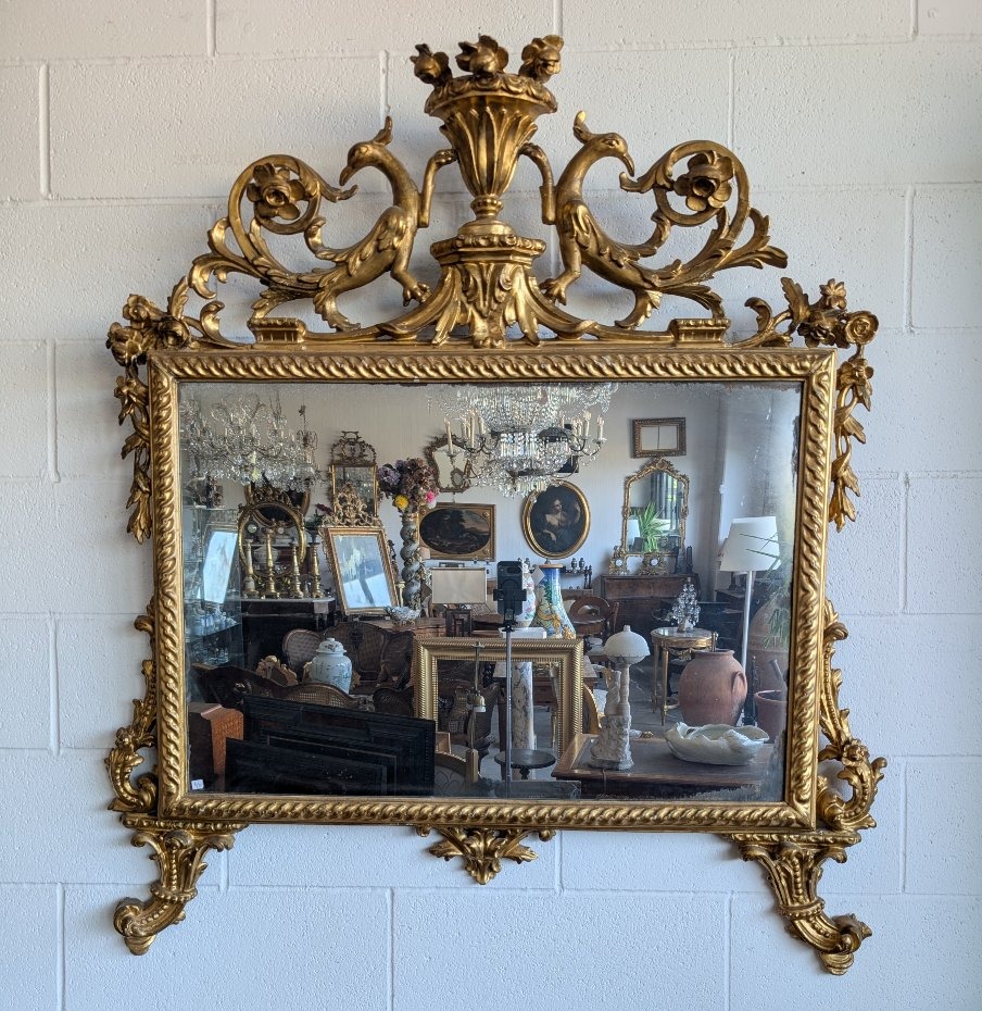 Grande Miroir Florentin Sculpté et Doré Fin XVIIIe Siècle
