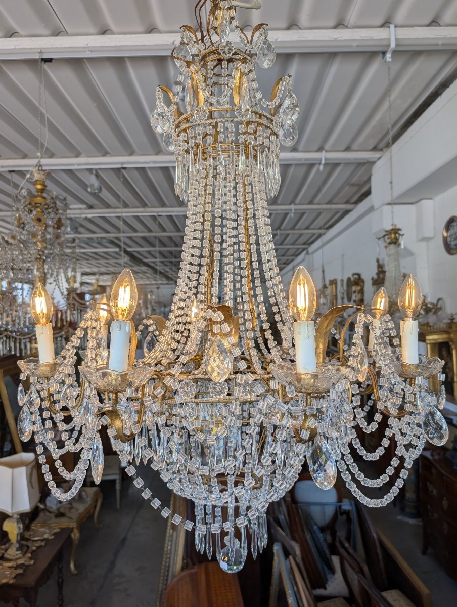 Large Empire-style Hot-air Balloon Chandelier With Eight Crystal Lights – First Half Of The 20th Century-photo-2