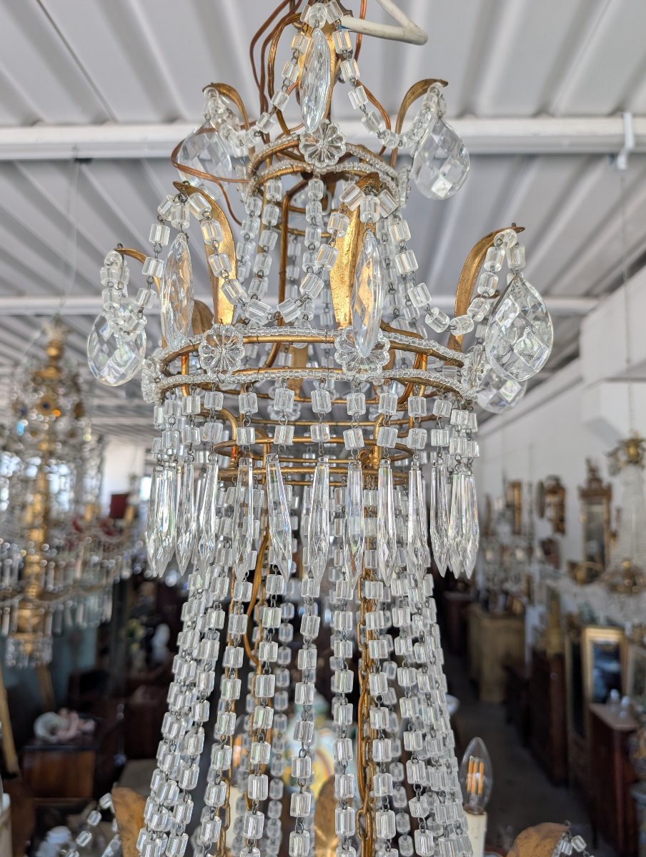 Large Empire-style Hot-air Balloon Chandelier With Eight Crystal Lights – First Half Of The 20th Century-photo-3