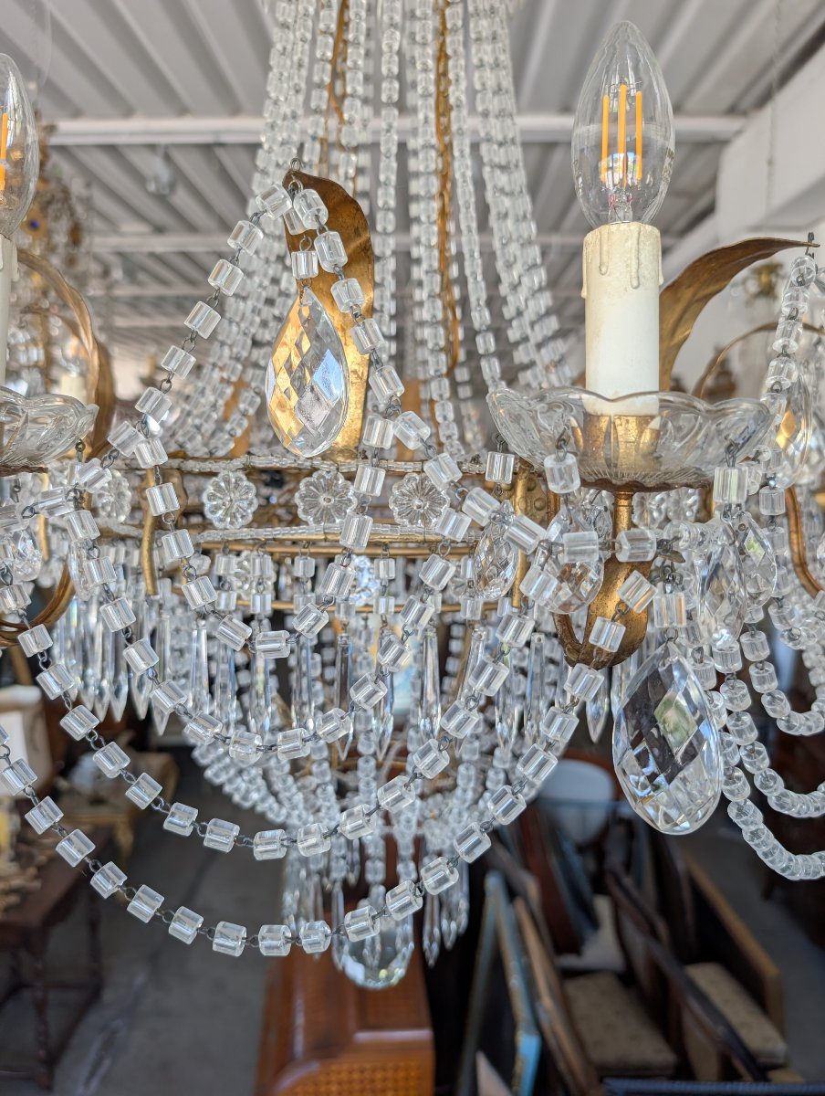 Large Empire-style Hot-air Balloon Chandelier With Eight Crystal Lights – First Half Of The 20th Century-photo-4