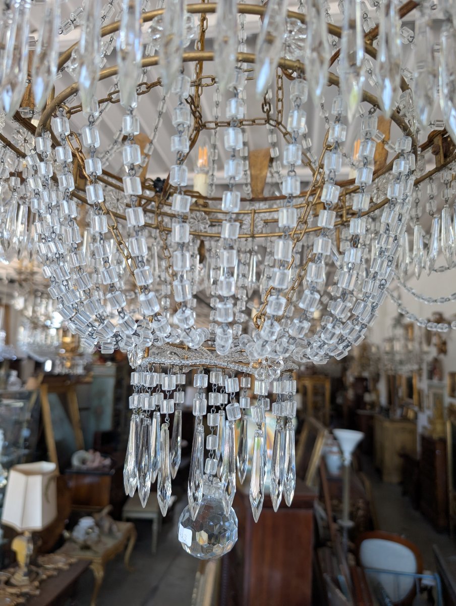 Large Empire-style Hot-air Balloon Chandelier With Eight Crystal Lights – First Half Of The 20th Century-photo-1