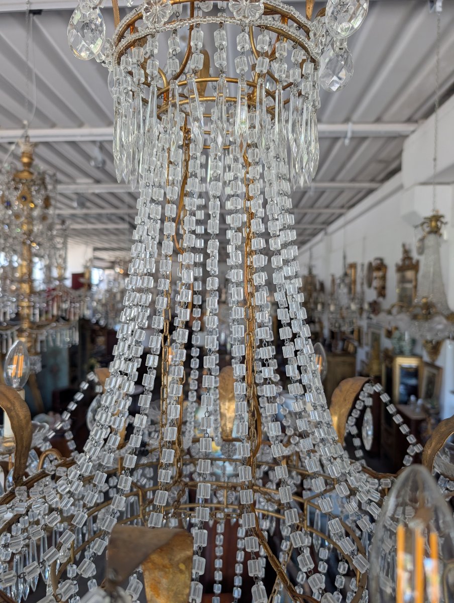 Large Empire-style Hot-air Balloon Chandelier With Eight Crystal Lights – First Half Of The 20th Century-photo-2