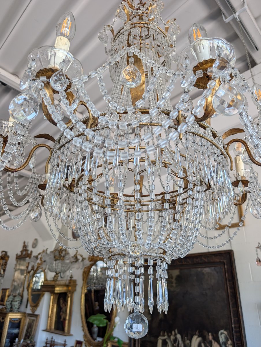 Large Empire-style Hot-air Balloon Chandelier With Eight Crystal Lights – First Half Of The 20th Century-photo-3