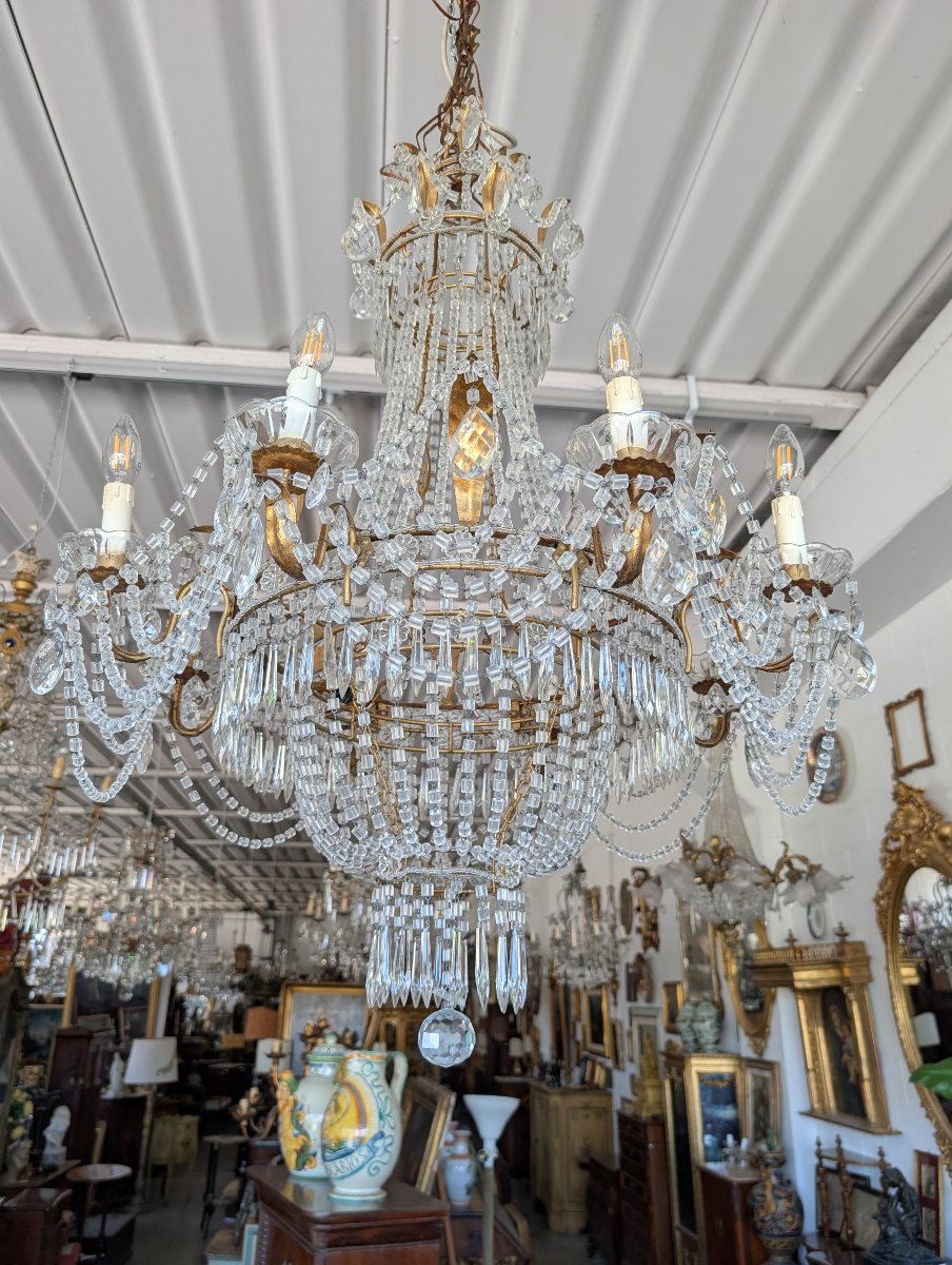 Large Empire-style Hot-air Balloon Chandelier With Eight Crystal Lights – First Half Of The 20th Century-photo-4