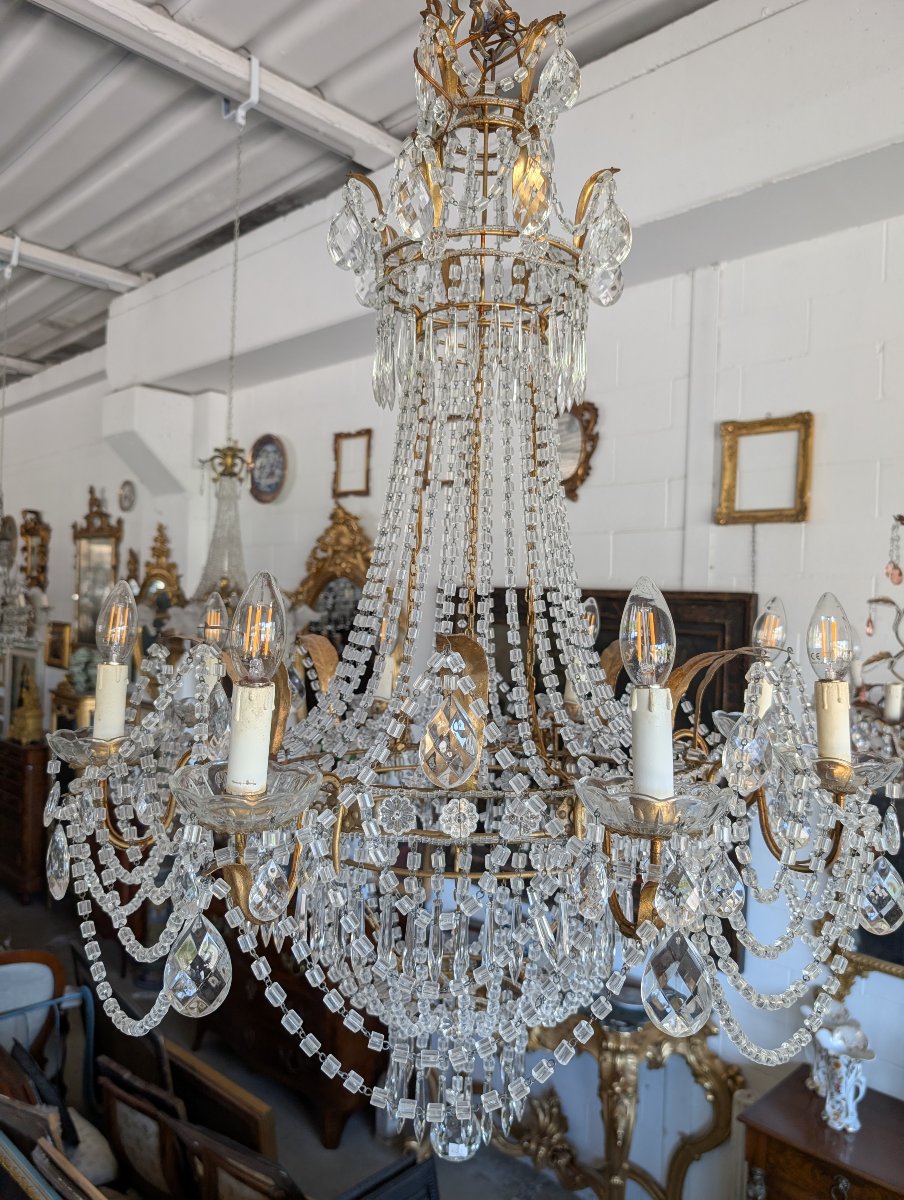 Large Empire-style Hot-air Balloon Chandelier With Eight Crystal Lights – First Half Of The 20th Century-photo-5