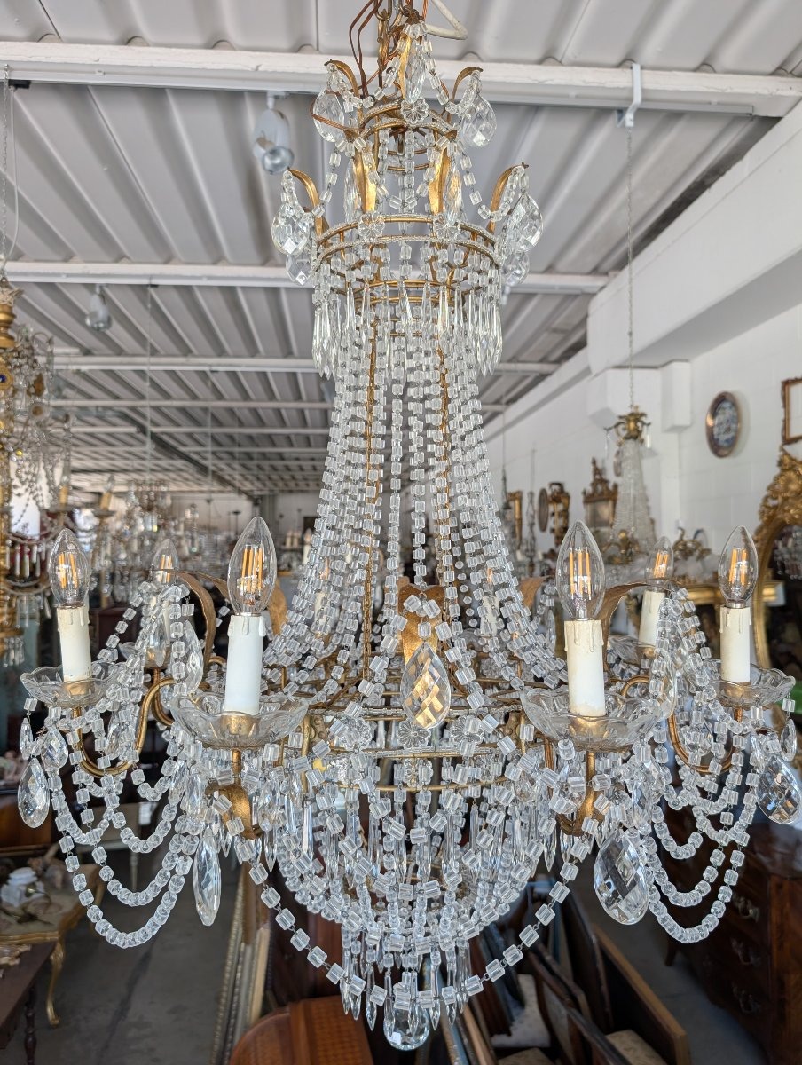 Large Empire-style Hot-air Balloon Chandelier With Eight Crystal Lights – First Half Of The 20th Century-photo-6