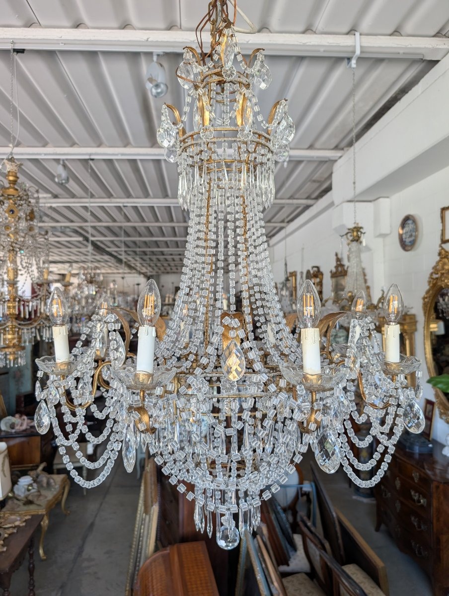 Large Empire-style Hot-air Balloon Chandelier With Eight Crystal Lights – First Half Of The 20th Century