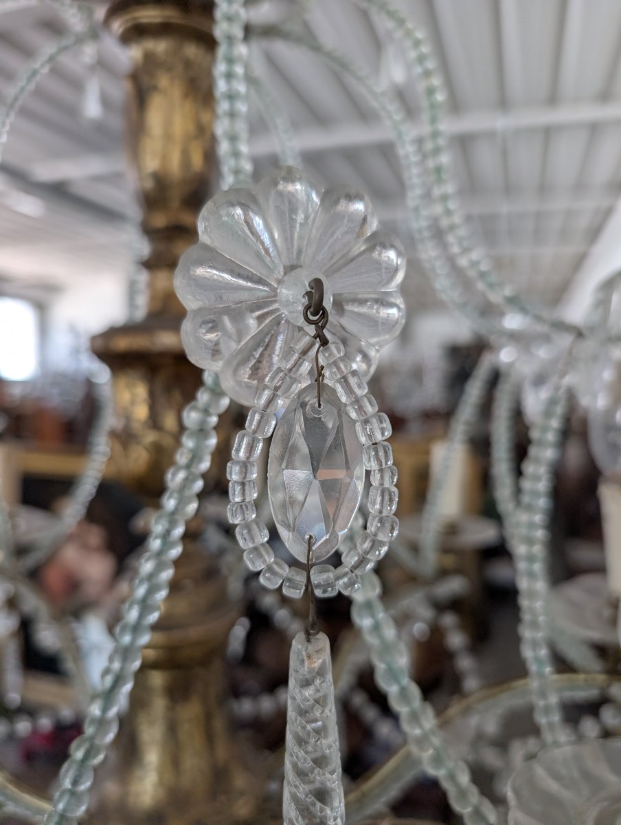 8-light Genoese Chandelier In Crystal And Gilded Wood, Early 20th Century-photo-4