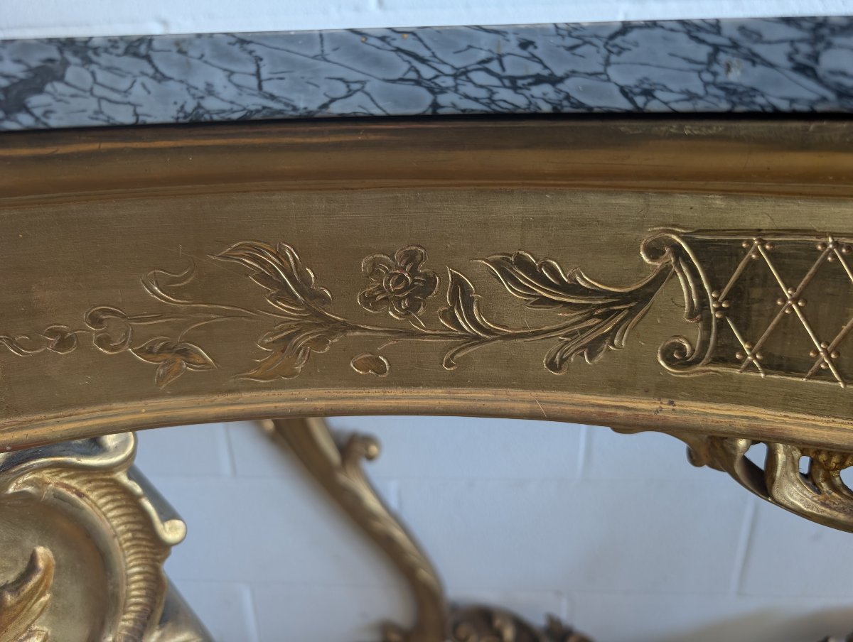 Grande Console Rocaille Dorée Avec Plateau En Marbre, Fin XIXe - Début XXe Siècle-photo-6