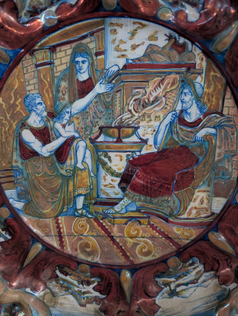 Large Decorative Glazed Plate From Central Italy, Late 19th – Early 20th Century-photo-3