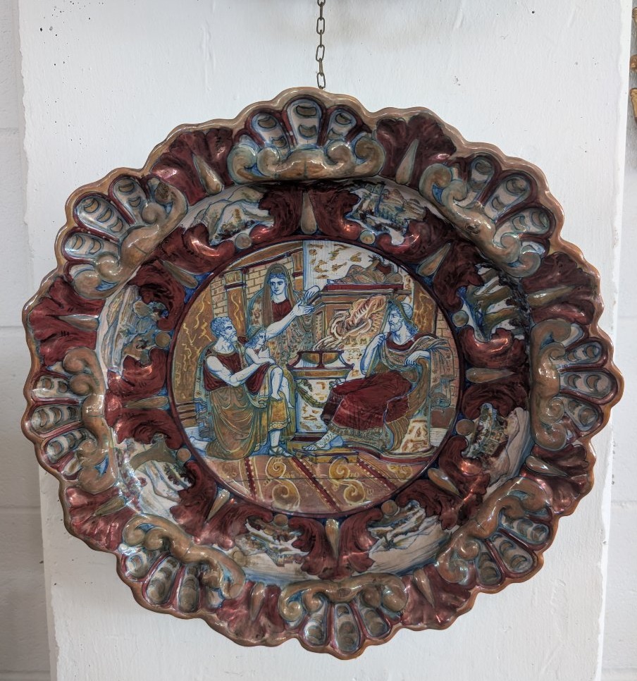 Large Decorative Glazed Plate From Central Italy, Late 19th – Early 20th Century-photo-3
