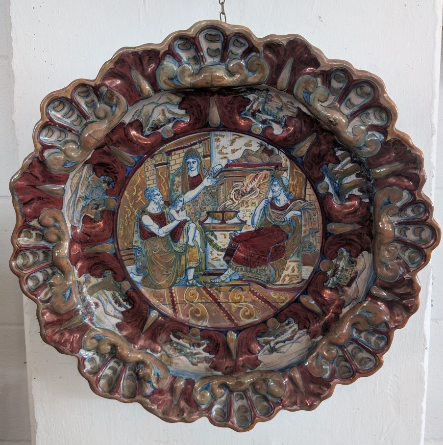 Large Decorative Glazed Plate From Central Italy, Late 19th – Early 20th Century