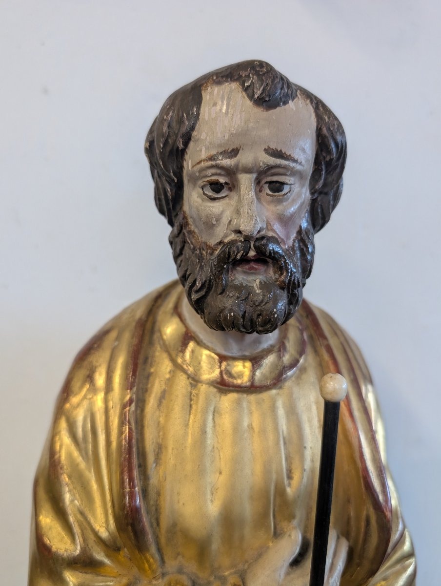 Saint Joseph en Bois Doré et Polychrome – Milieu du XIXe Siècle-photo-2