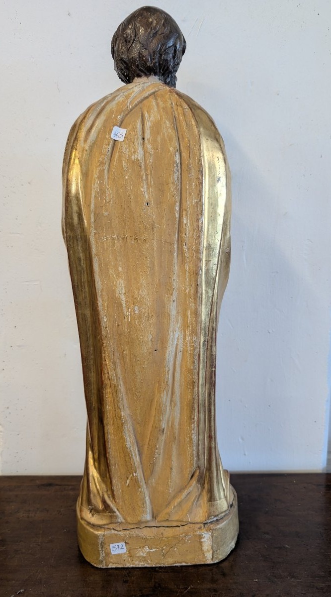 Saint Joseph en Bois Doré et Polychrome – Milieu du XIXe Siècle-photo-2