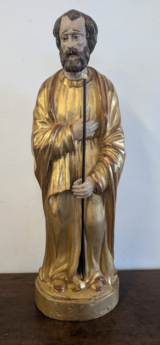 Saint Joseph en Bois Doré et Polychrome – Milieu du XIXe Siècle-photo-4