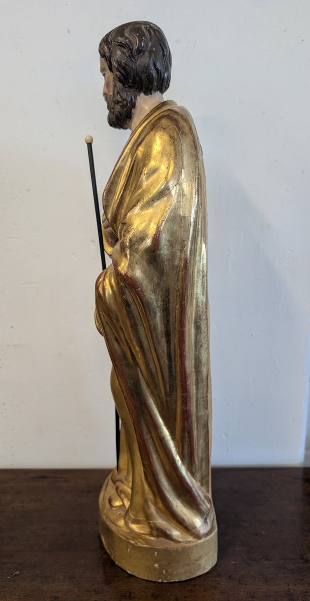 Saint Joseph en Bois Doré et Polychrome – Milieu du XIXe Siècle-photo-7