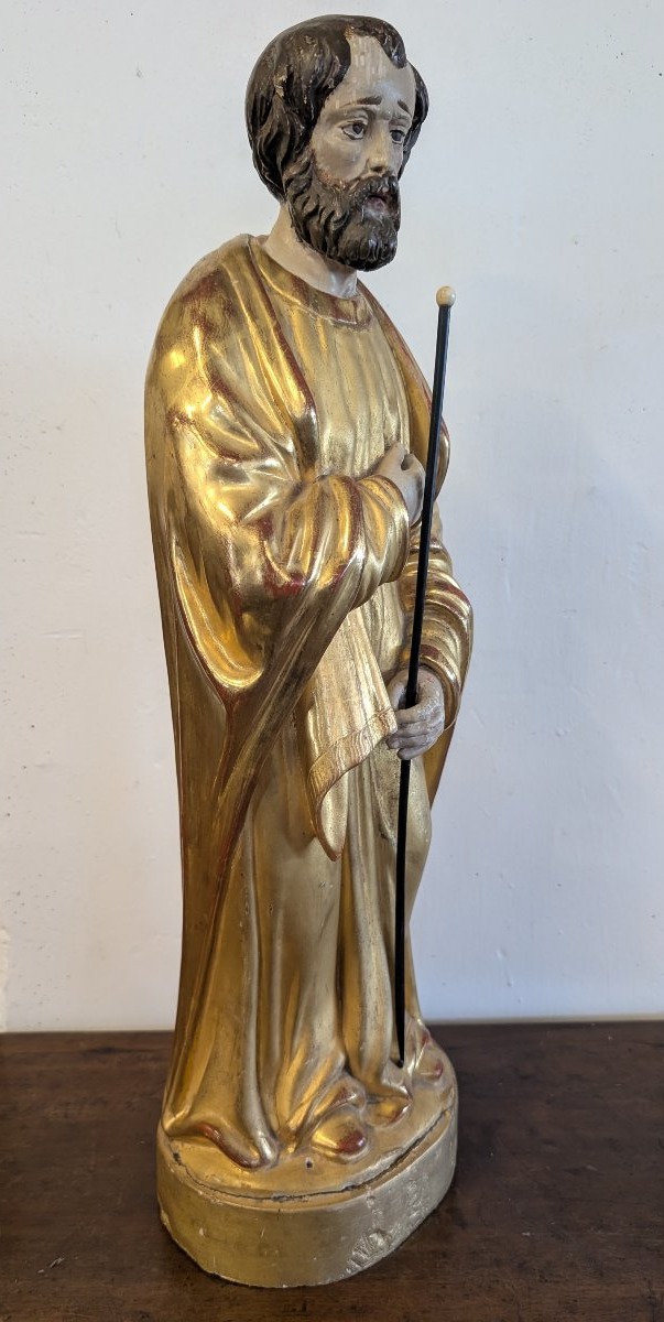 Saint Joseph en Bois Doré et Polychrome – Milieu du XIXe Siècle-photo-8
