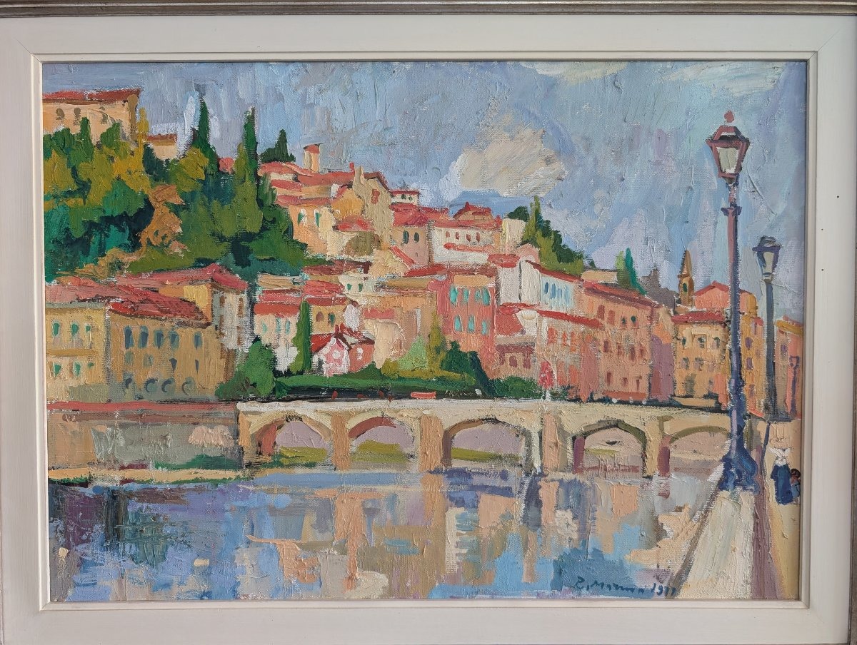 Rodolfo Marma (1903–1983) – Ponte Alle Grazie, Florence, Oil On Canvas, Dated 1977-photo-4
