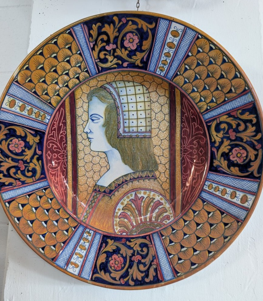 Large Rubboli-glazed Plate With A Renaissance-style Female Profile – Gualdo Tadino, Mid-19th Century-photo-3
