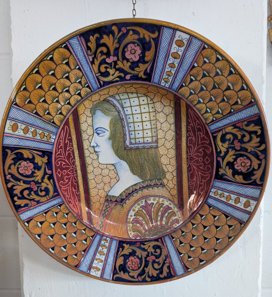 Large Rubboli-glazed Plate With A Renaissance-style Female Profile – Gualdo Tadino, Mid-19th Century-photo-4