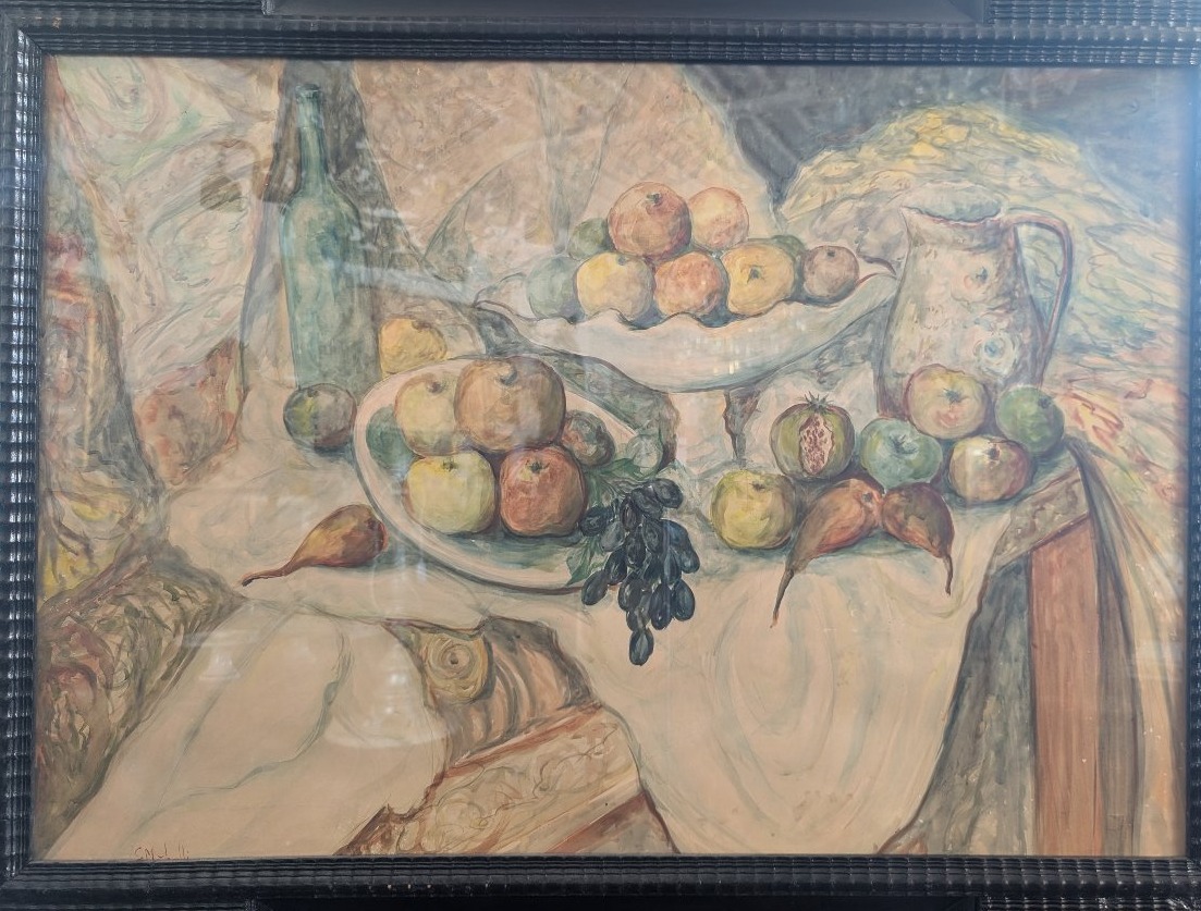 Still Life With Fruit And Fish – Watercolor On Cardstock, First Half Of The 20th Century-photo-3