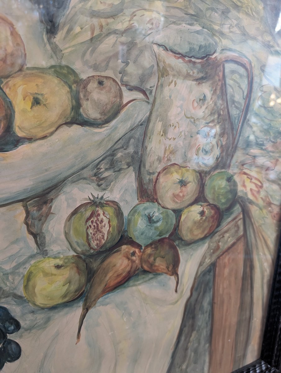 Still Life With Fruit And Fish – Watercolor On Cardstock, First Half Of The 20th Century-photo-1