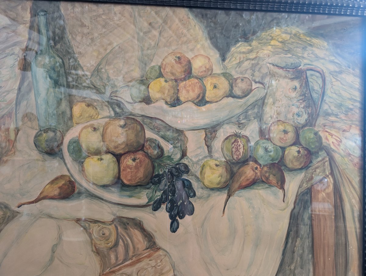 Still Life With Fruit And Fish – Watercolor On Cardstock, First Half Of The 20th Century-photo-2