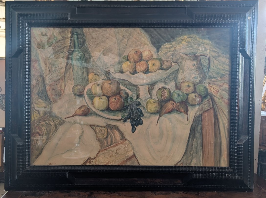 Still Life With Fruit And Fish – Watercolor On Cardstock, First Half Of The 20th Century