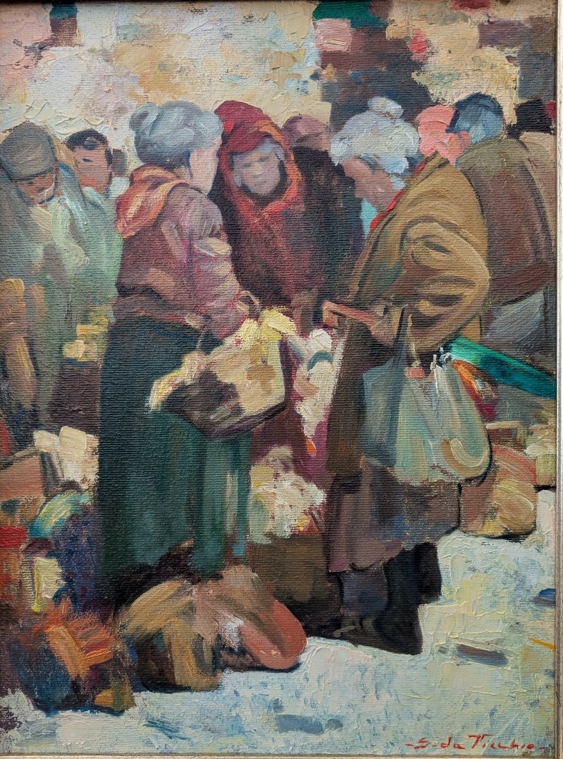 Giulio Da Vicchio (1925-2004) – « Marché », huile sur toile, 30 x 40 cm-photo-2