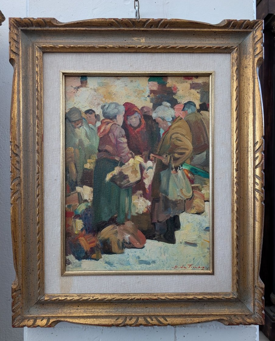 Giulio Da Vicchio (1925-2004) – « Marché », huile sur toile, 30 x 40 cm-photo-3