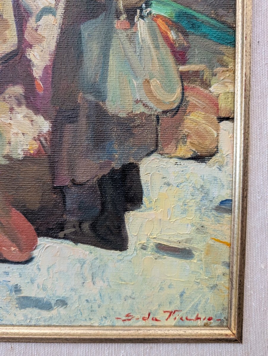 Giulio Da Vicchio (1925-2004) – « Marché », huile sur toile, 30 x 40 cm-photo-4