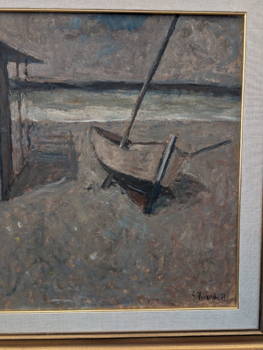 Giuseppe Manfredi (Seravezza, 1934 – Montecatini Terme, 1987) Bateau échoué sur la plage 1971-photo-1