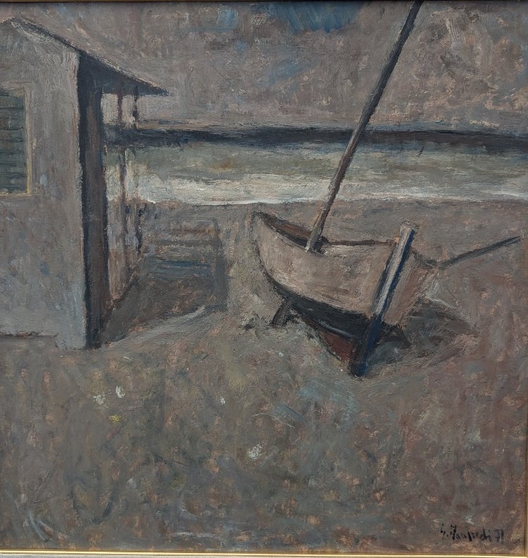 Giuseppe Manfredi (Seravezza, 1934 – Montecatini Terme, 1987) Bateau échoué sur la plage 1971-photo-3