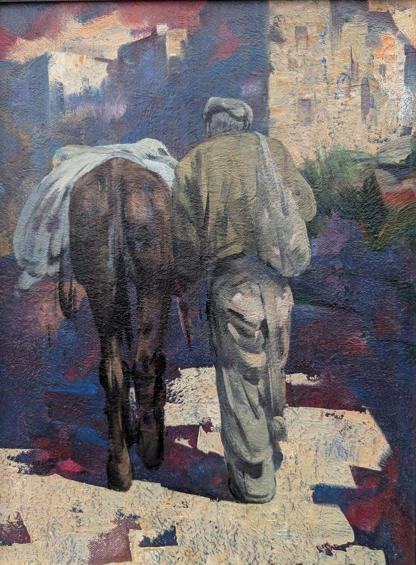 Giulio Da Vicchio – Paysan conduisant un mulet vers un village Huile sur toile-photo-5