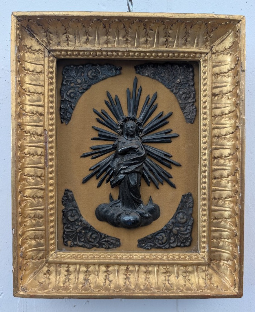 Genoese Devotional Image In Silver Set In A Gilded Wooden Frame