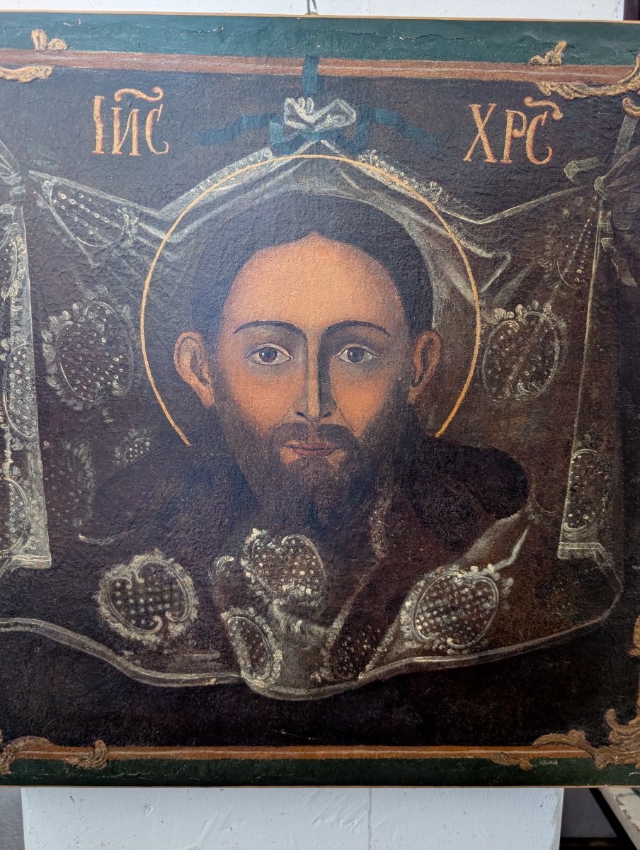 Visage du Christ « Acheiropoïète » – Huile sur toile, début du XVIIIe siècle-photo-1