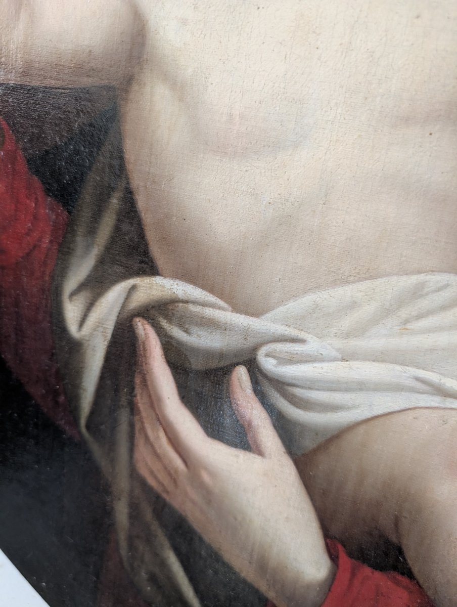 Vierge à l'Enfant – Peinture de dévotion ovale de la fin du XIXe siècle-photo-4