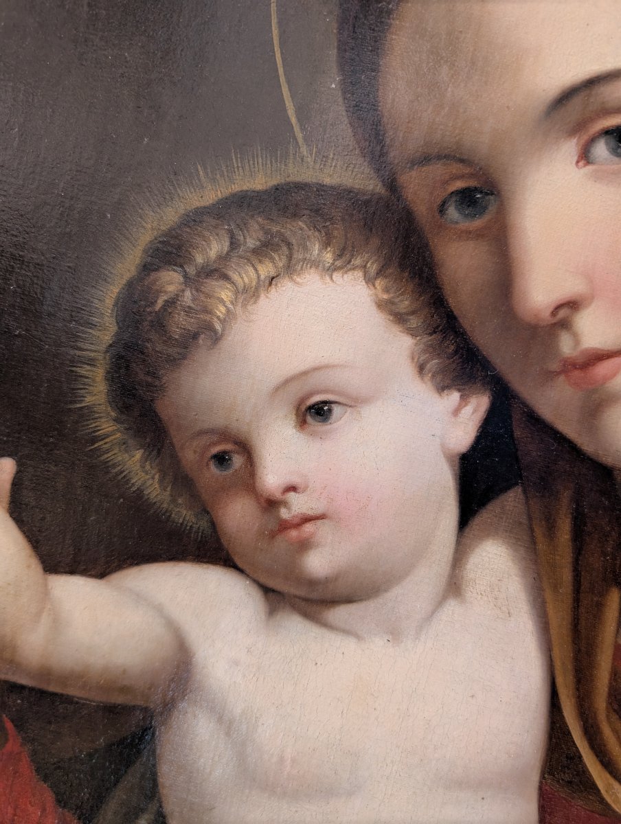Vierge à l'Enfant – Peinture de dévotion ovale de la fin du XIXe siècle-photo-4