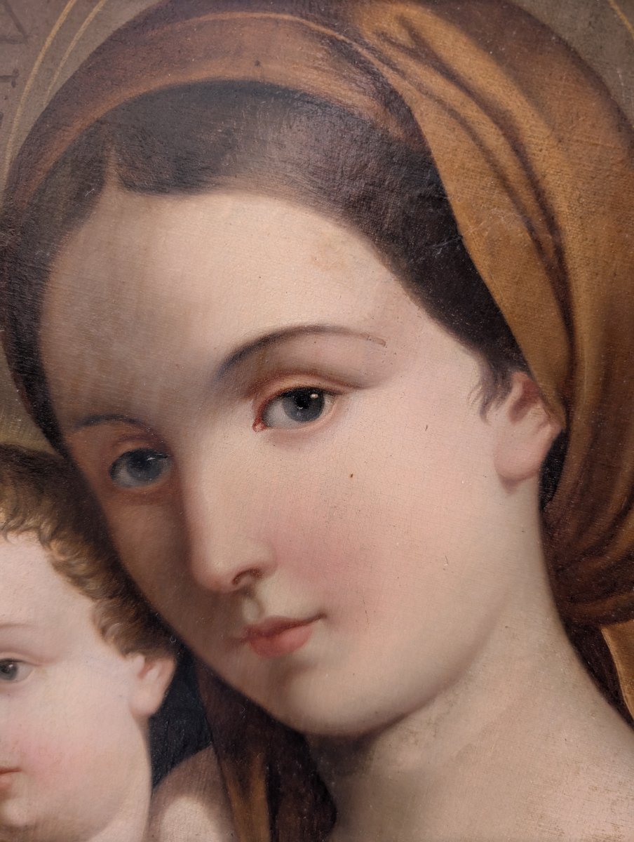 Vierge à l'Enfant – Peinture de dévotion ovale de la fin du XIXe siècle-photo-8