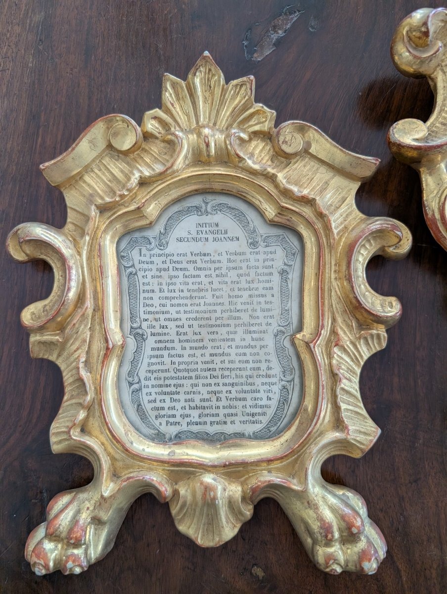 Triptyque de chants de gloire génois en bois doré-photo-2
