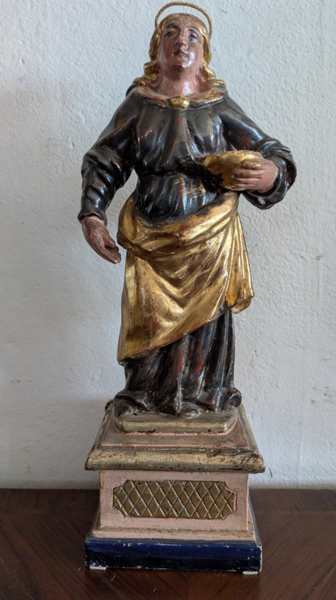 Sainte Lucie – Sculpture en bois polychrome et doré, première moitié du XIXe siècle-photo-2