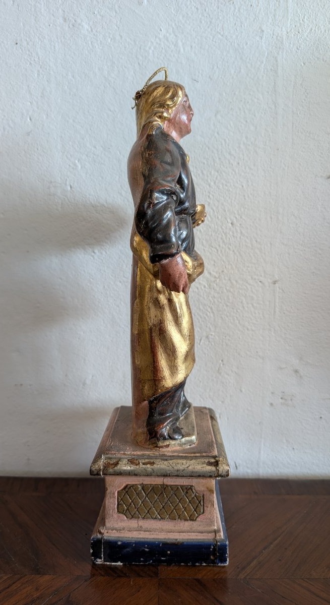 Sainte Lucie – Sculpture en bois polychrome et doré, première moitié du XIXe siècle-photo-3