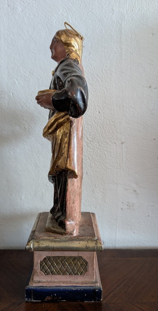 Sainte Lucie – Sculpture en bois polychrome et doré, première moitié du XIXe siècle-photo-4