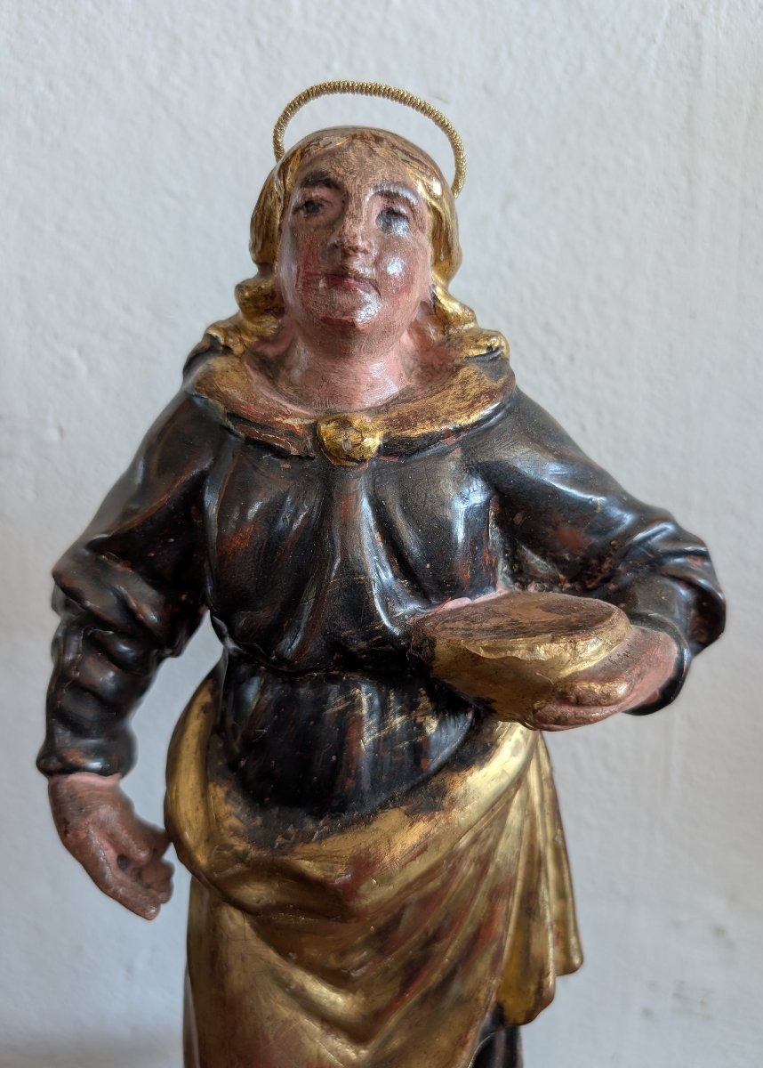 Sainte Lucie – Sculpture en bois polychrome et doré, première moitié du XIXe siècle-photo-6